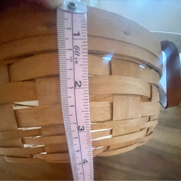 Longaberger Round Woven Darning Basket Leather Handles Vintage Handmade - Picture 8 of 8